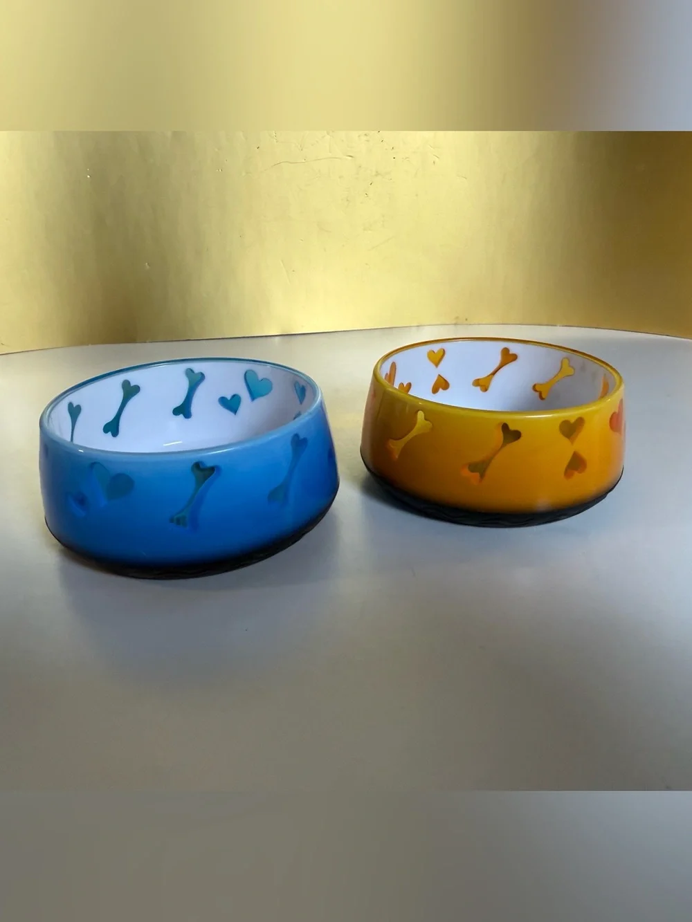 Set of 2 Anti-Flip/Anti-Slip Blue and Yellow Pet Bowls for Cats and Dogs